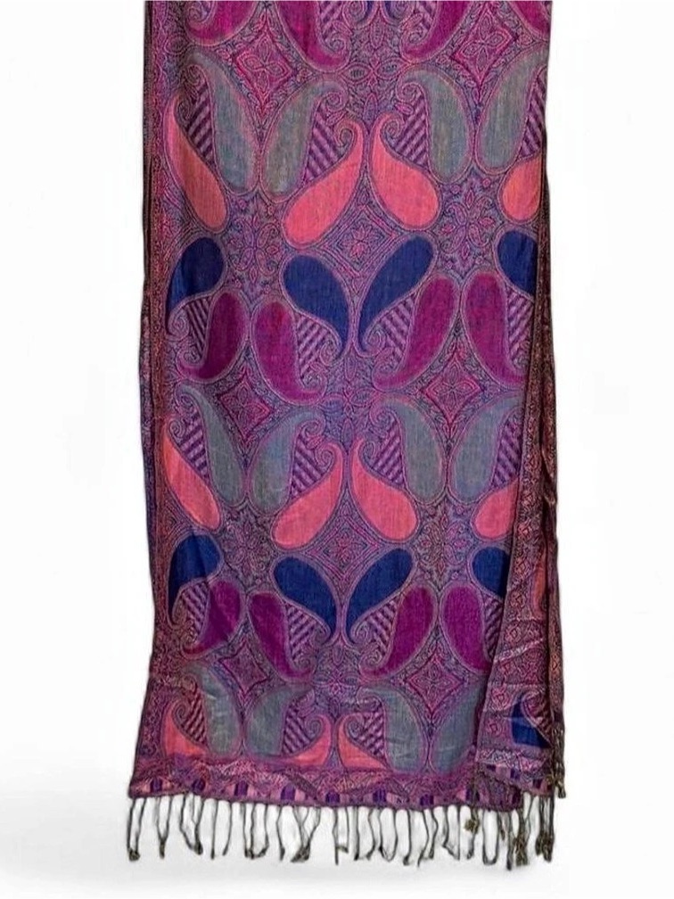 Pashmina Silk Geometric Scarf In Purple Pink